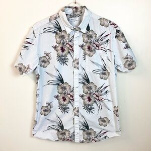 Jack & Jones Short Sleeve Floral Hawaiian Print Button Up Shirt - Light Blue XL